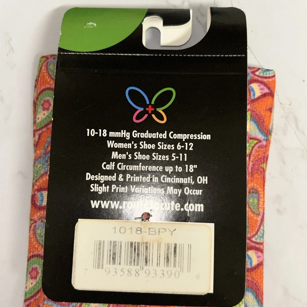New Bright Paisley 10-18 mmHg Graduated Compression Sock sz 6-12 Calf Circ 18